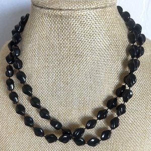Vintage Signed Sarah Coventry Black Lucite Bead Necklace 18"